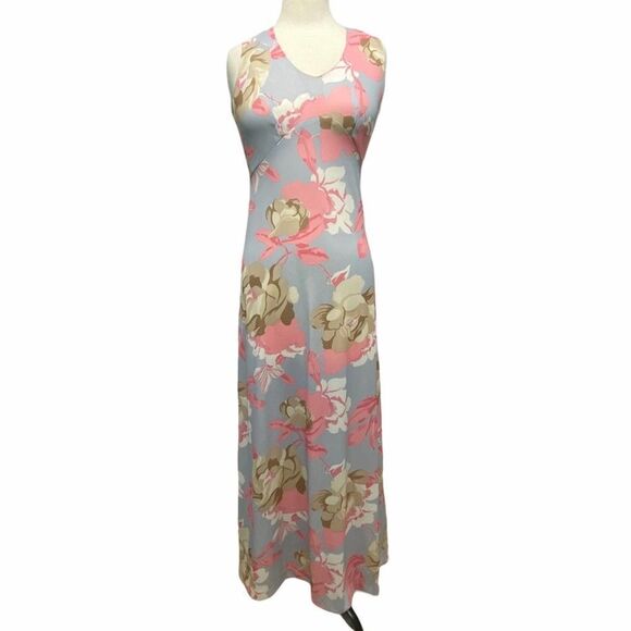 Floral Maxi Dress Empire‎ Waist Sleeveless V-Neck Pink Blue Cream Size Small - Picture 1 of 10